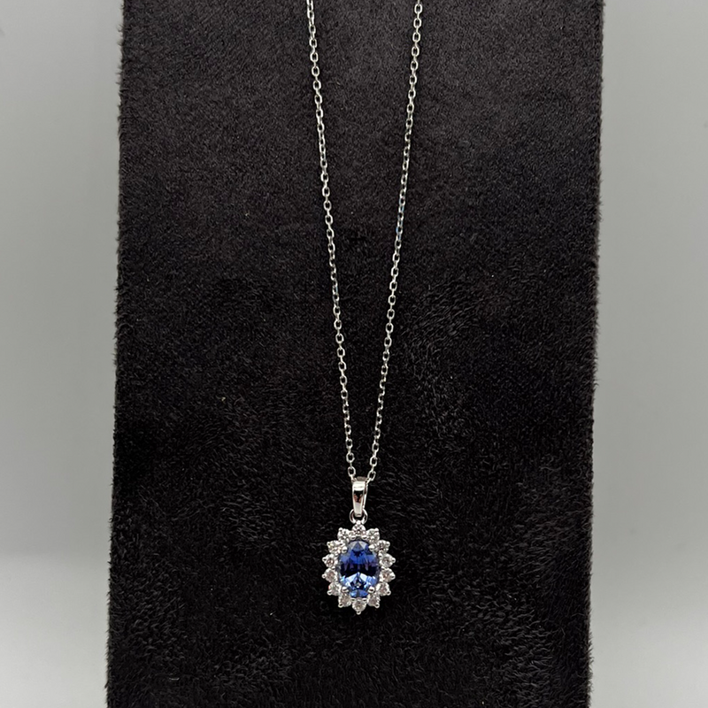 18ct White Gold Sapphire And Diamond Cluster Necklace