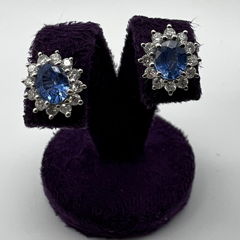 18ct White Gold Sapphire And Diamond Halo Earrings