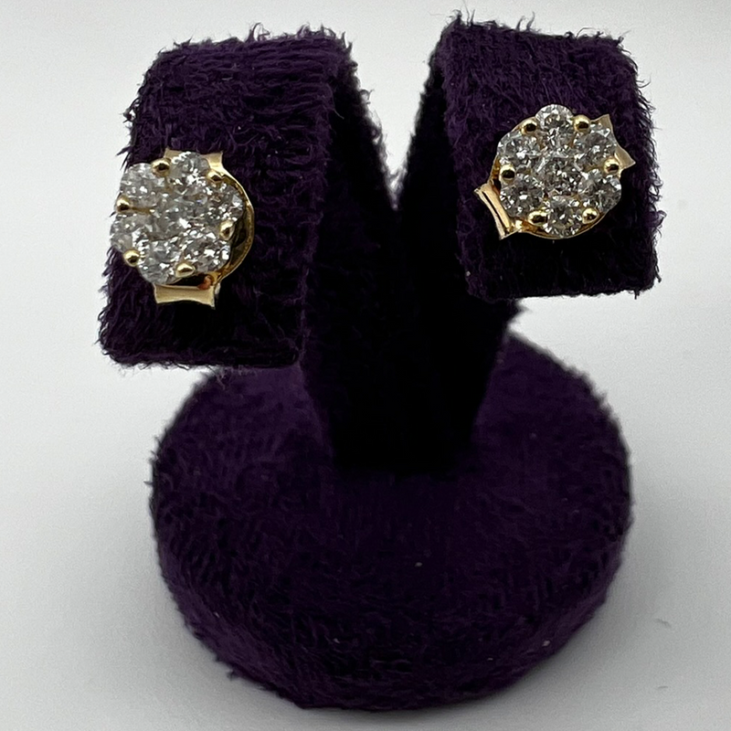9ct Yellow Gold Cluster Diamond Earrings