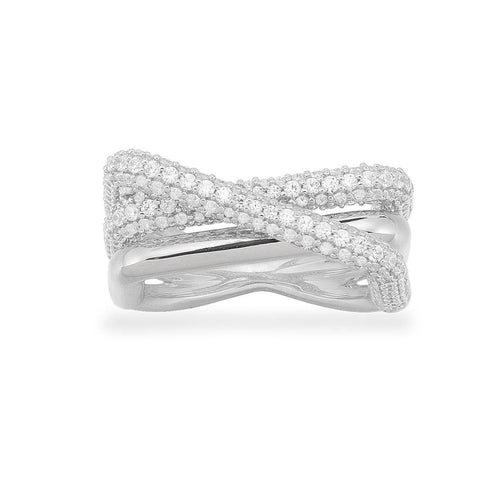 APM Monaco White Crossed Rectangle Ring - White Silver