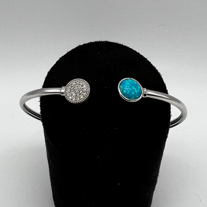 Bespoke Blue Opal & Crystal Cubic Zirconia Bracelet - 925 Silver