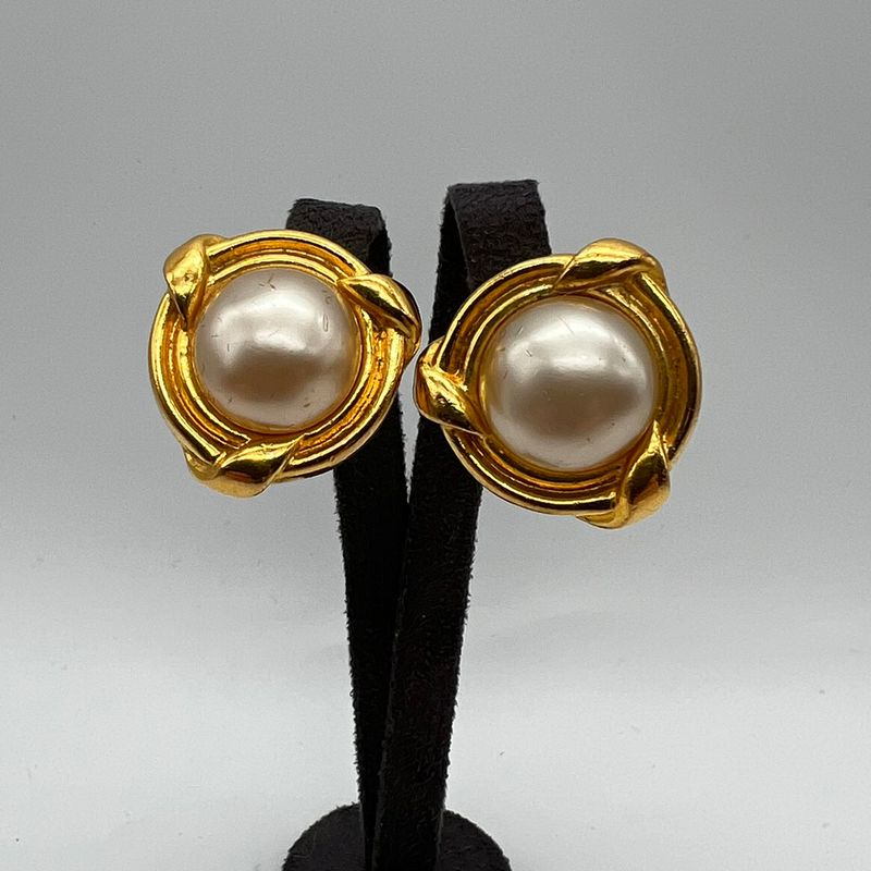 Chanel Gold Plated Pearl Clip Earrings