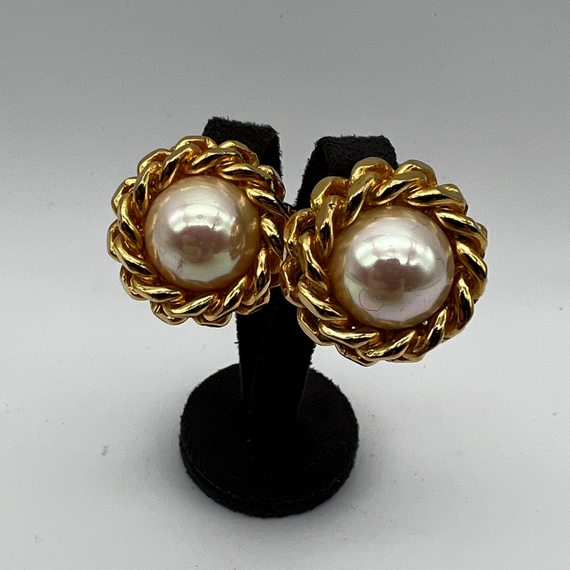 Christian Dior Gold Plated Faux Pearl Earrings