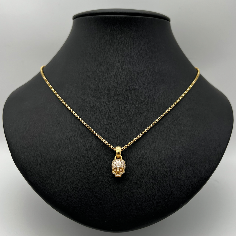 David Yurman 18 Carrot Gold Skull Necklace With Diamonds