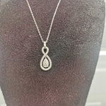 Sterling Silver Fine Curb Chain Necklace, 16" With CZ Pear-shape Pendant