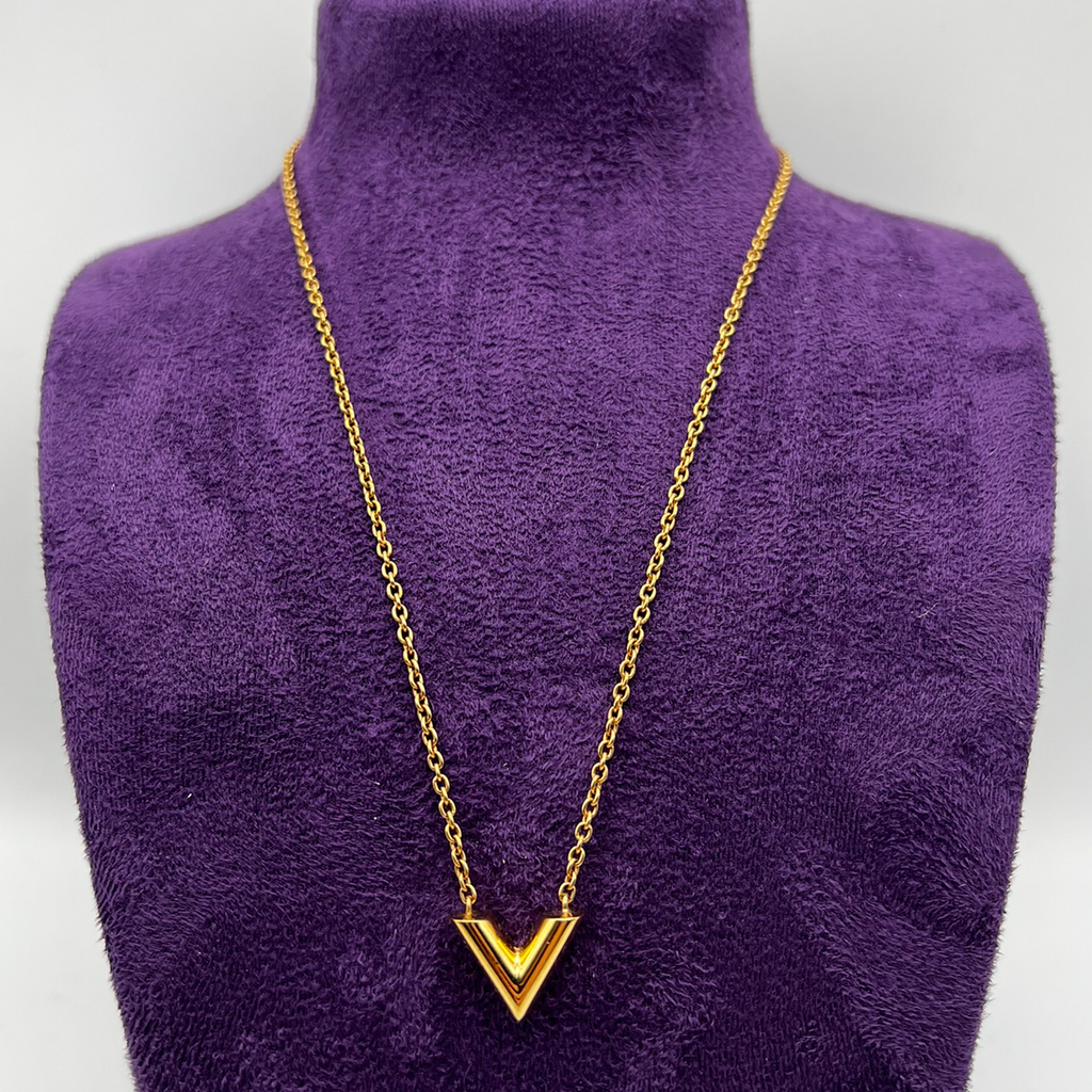 Louis Vuitton Goldtone Metal Essential V Necklace