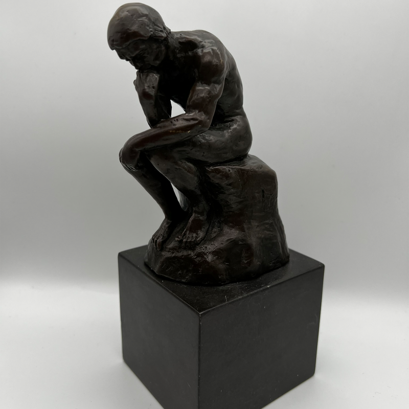 Rodin's Thinker Solid Bronze Sculpture On Marble Base