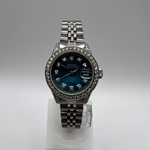 Rolex Date just Ladies Stainless Steel Blue Face Afterset Diamonds