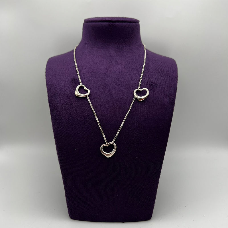 Tiffany & Co. Silver Peretti 3 Open Heart Pendant Necklace