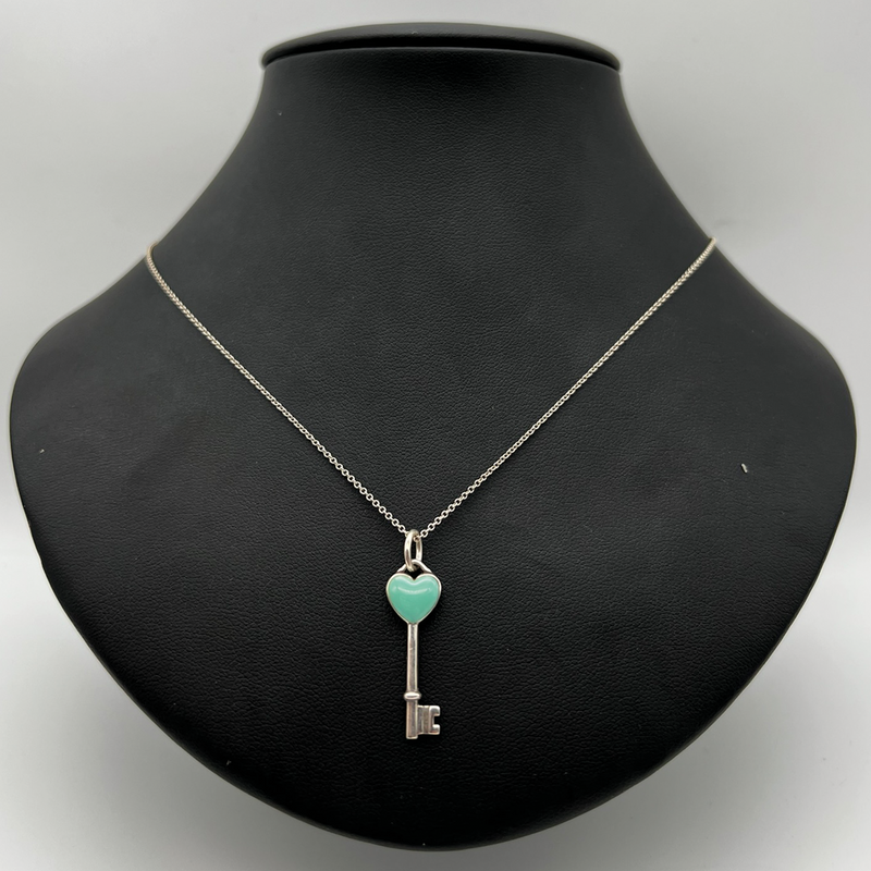Tiffany & Co Sterling Enamel Heart Key Pendant Necklace