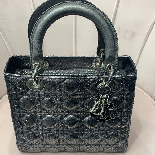 Lady Dior Medium Python Skin Metallised Handbag