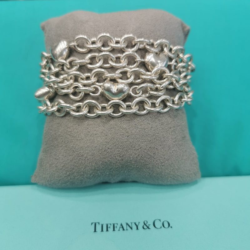 Tiffany & Co Sterling Silver Five Strand Heart Charm Bracelet