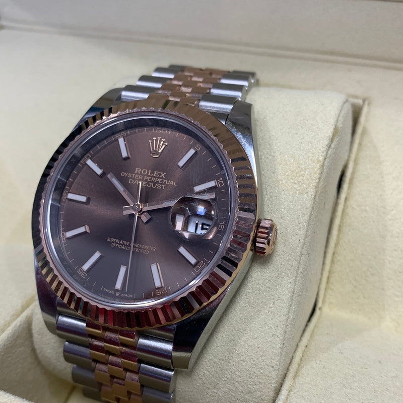Rolex Steel & Rose Gold Datejust Chocolate Dial 2021 Box and Papers