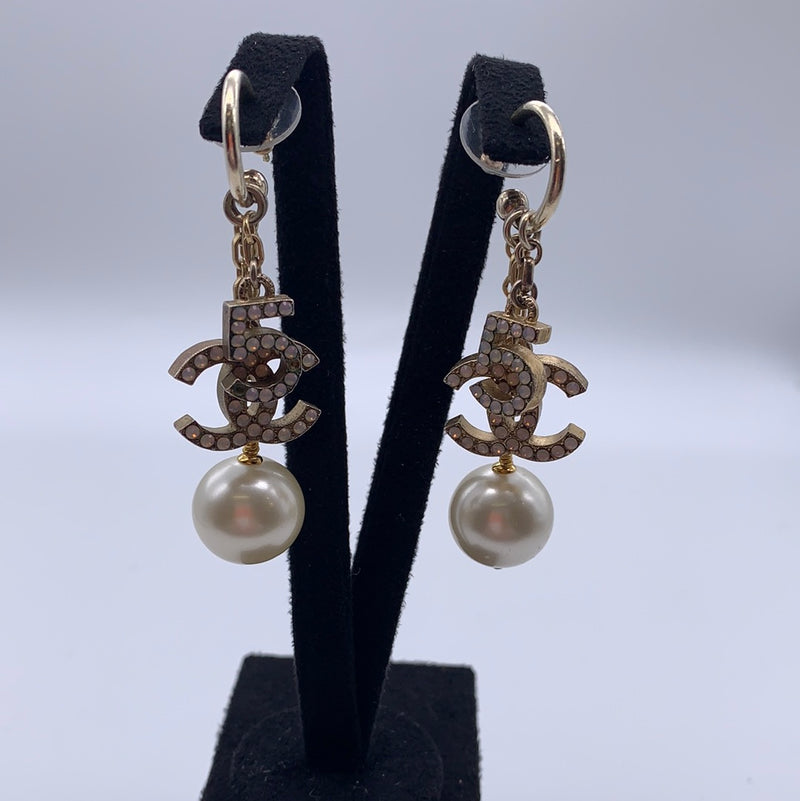 Chanel Pearl Drop Earrings With CC logo And No. 5