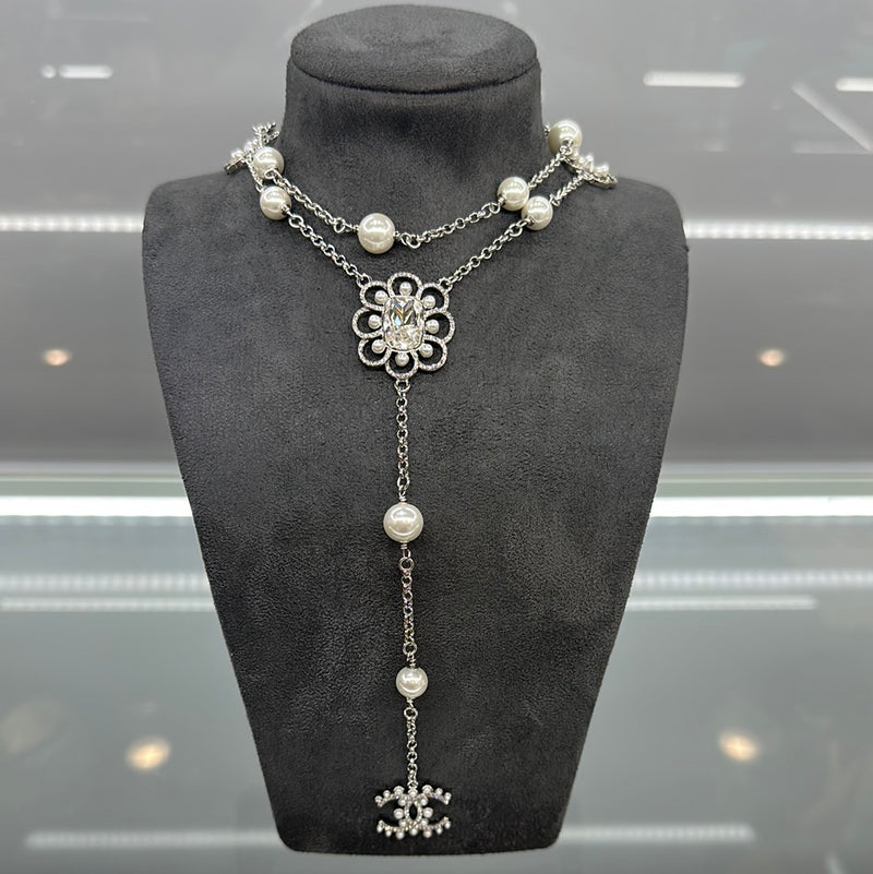 Chanel Silver And Pearl Necklace
