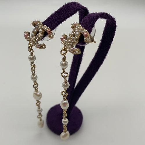 Chanel Pearl Drop Earrings With CC Logo