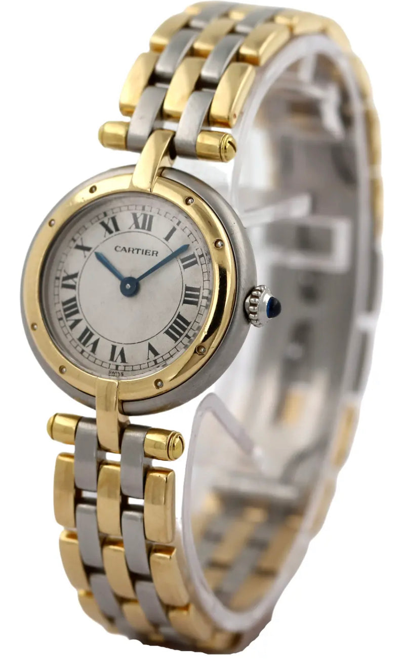 Cartier Panther Vendome 26mm Ladies Round Face White Dial Three Gold Band 24mm