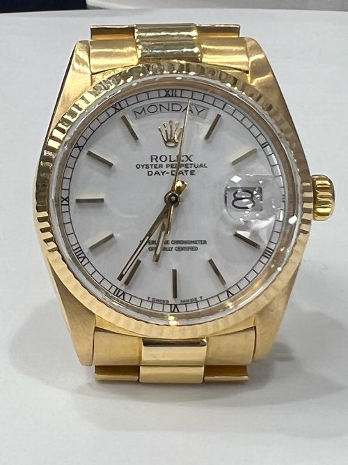 Rolex 18ct Solid Gold Daydate White Baton Dial Track Roman Numerals President Bracelet  Box