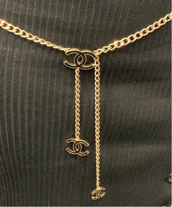 Chanel Pale Gold Tone Enamel CC Charm Chain Belt Chanel