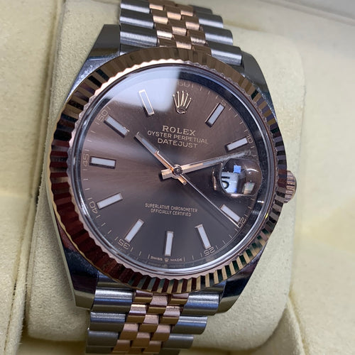 Rolex Steel & Rose Gold Datejust Chocolate Dial 2021 Box and Papers
