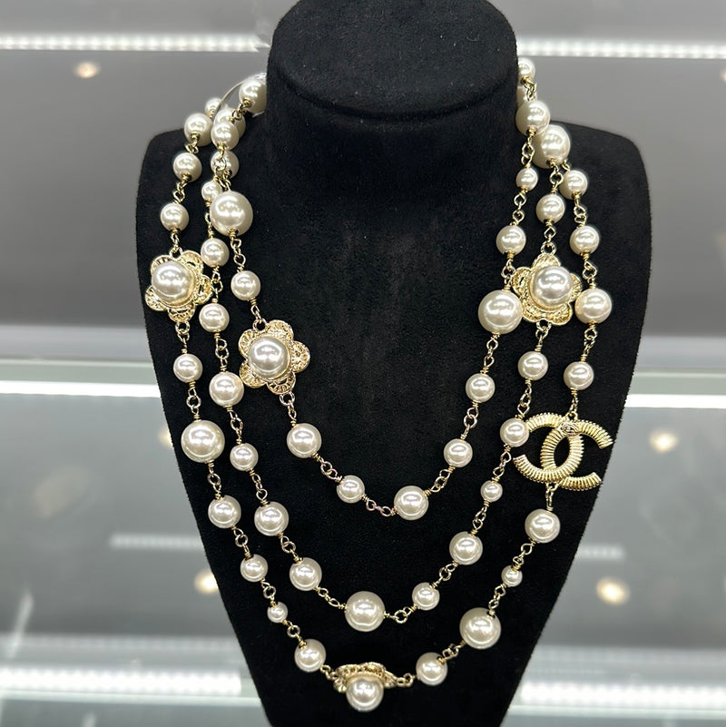 Chanel Pearl And CC Logo Necklace
