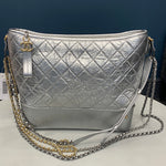 Chanel Gabrielle Silver Metallic Leather Hobo Bag -Large