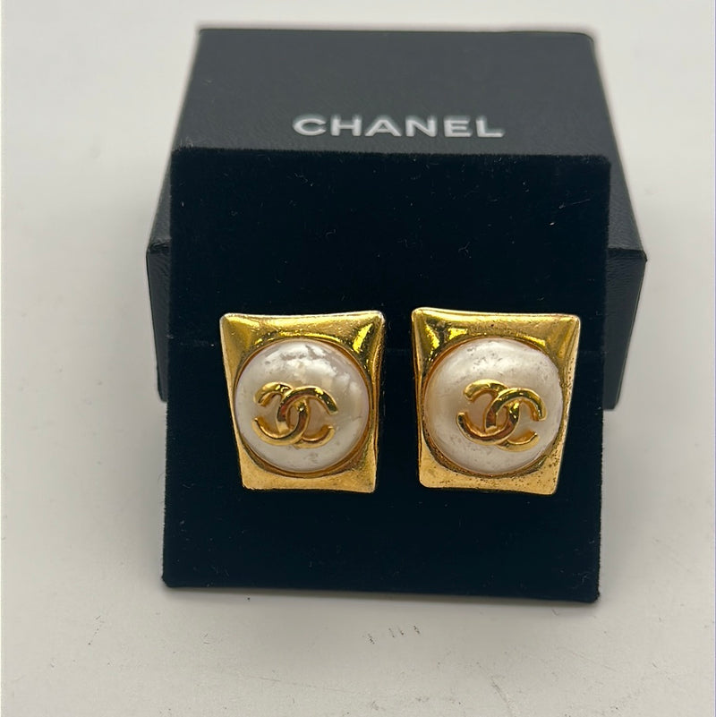 Authentic vintage Chanel earrings gold CC cross red glass stone dangle   Vintage Five