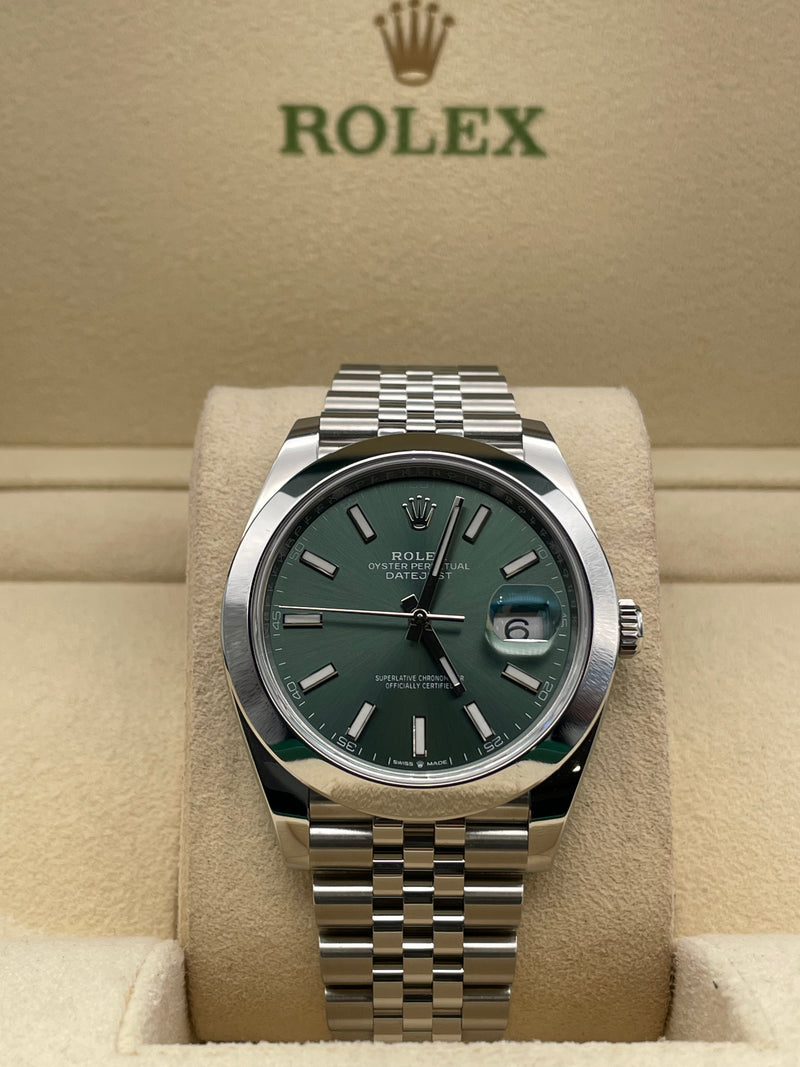 Rolex Datejust 41mm Green Face Smooth Bezel
