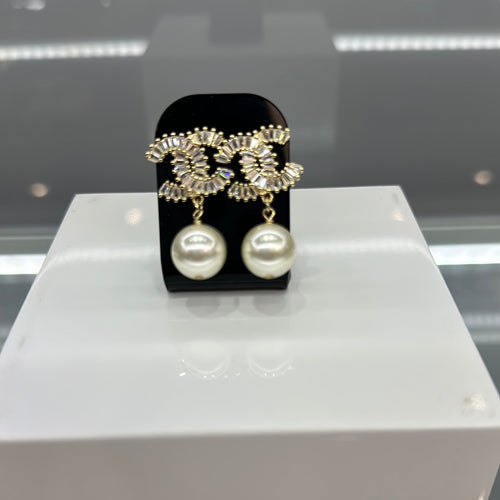 Chanel Interlocking CC Studded Dangle Earrings
