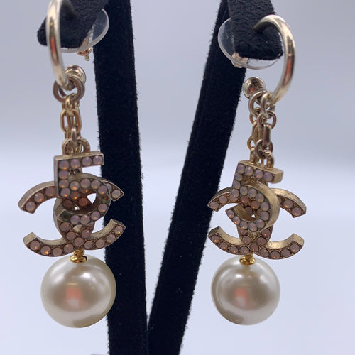 Chanel Gold -Tone Pearl Drop Earrings With CC logo And No. 5