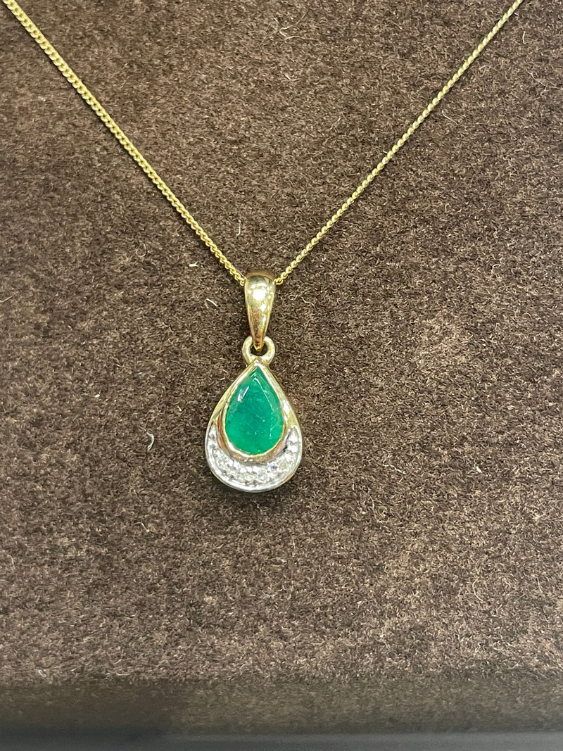 9ct Yellow Gold Emerald And Diamond Pendant